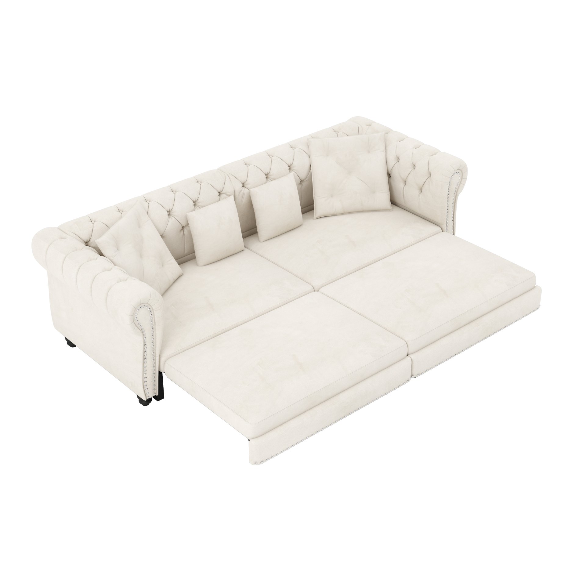 3 In 1 Pull Out Sofa Bed, Convertible Sleeper Sofa Bed, 3 Seater Sofa With Movable Ottoman - Beige - Image 20