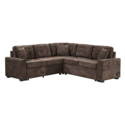 L-Shape Sofa Bed Pull-Out Sleeper Sofa With Wheels, USB Ports, Power Sockets For Living Room - Brown