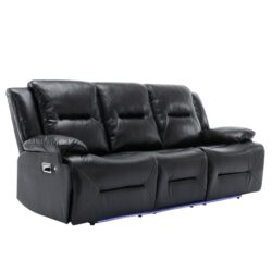 3 Seater Home Theater Recliner Manual Recliner Chair With A Led Light Strip Two Built-In Cup Holders For Living Room - Black