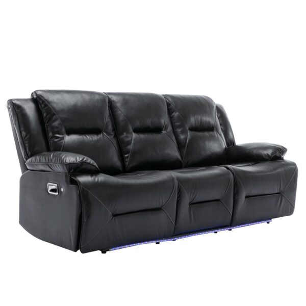 3 Seater Home Theater Recliner Manual Recliner Chair With A Led Light Strip Two Built-In Cup Holders For Living Room - Black