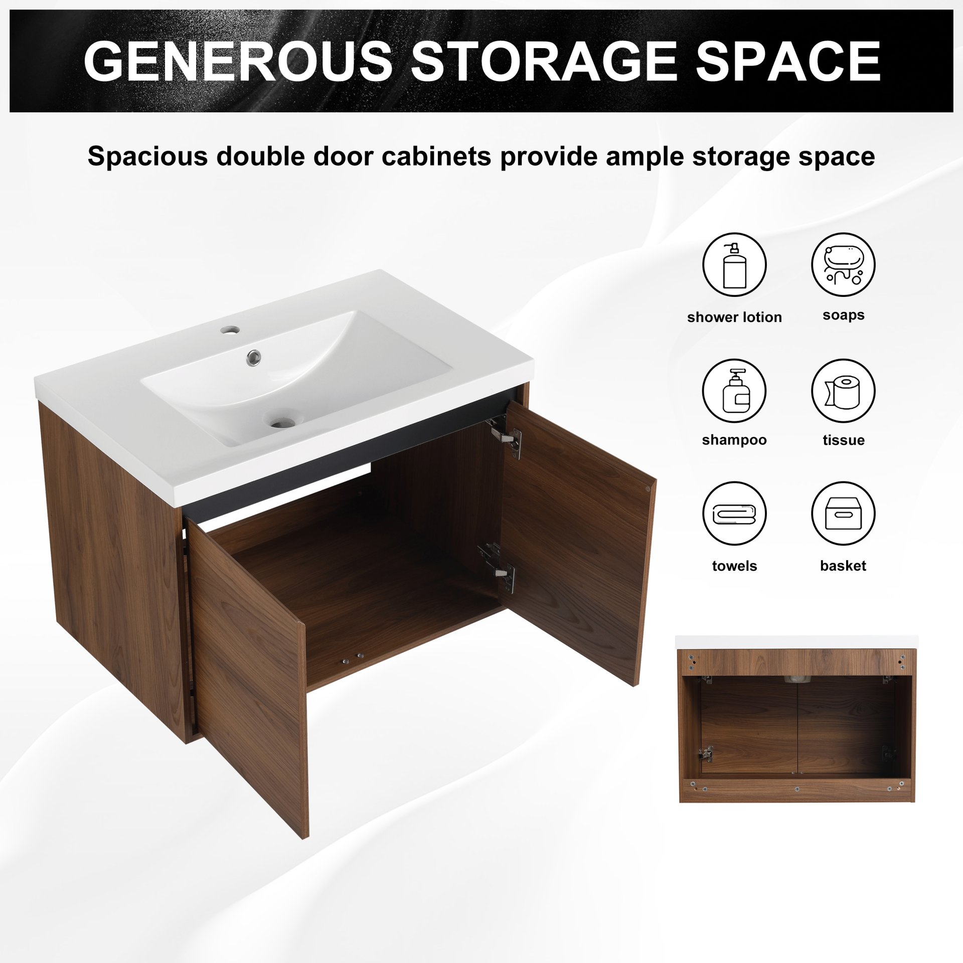 Bathroom Vanity With Resin Countertop Sink - Brown - Image 18