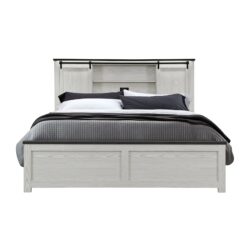Avery - Low Profile King Bed With Bookcase Headboard Bar Detail - Beige