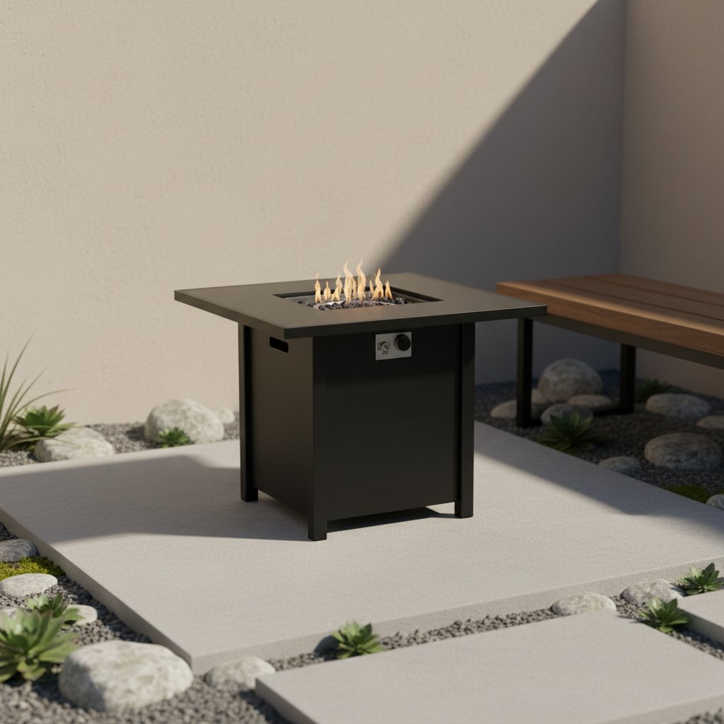Powdercoated Fire Pit With Top - Black - Image 8