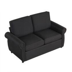 Pull Out Sofa Bed Loveseat Sleeper With Twin Size Memory Mattress With Two USB Ports For Living Room Spaces - Black