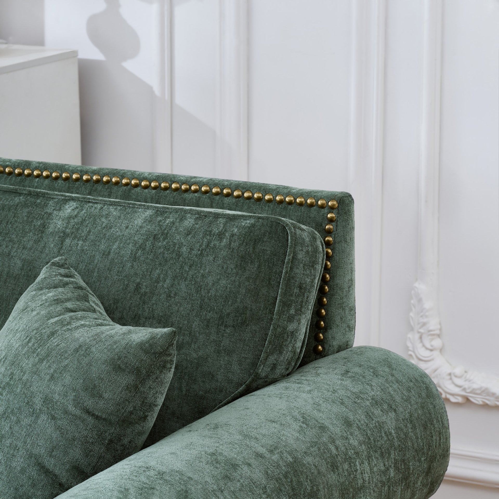 2 Seater Sofa With Rolled Arms, Tufted, Legs, Nailhead Trim - Green - Image 8