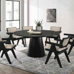 Jasper - 7 Piece Round Dining Room (Set of 7) - Ebony Black