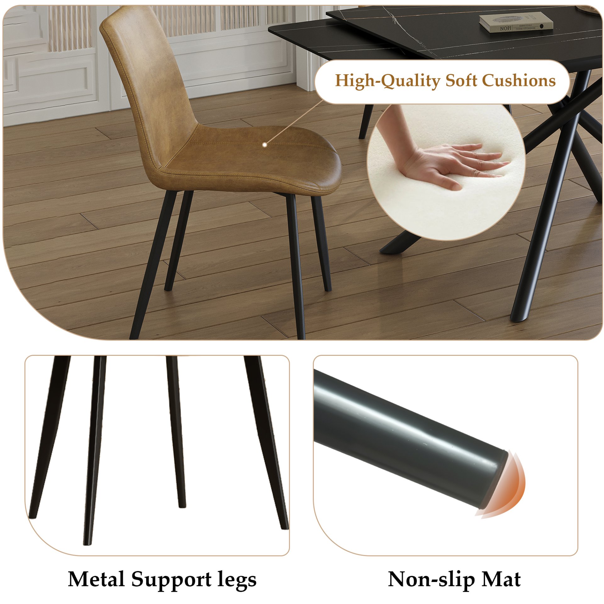 Retractable Dining Table Set With Carbon Steel Legs And Cross Leg Structure, Table And 8 Chairs - Black - Image 7