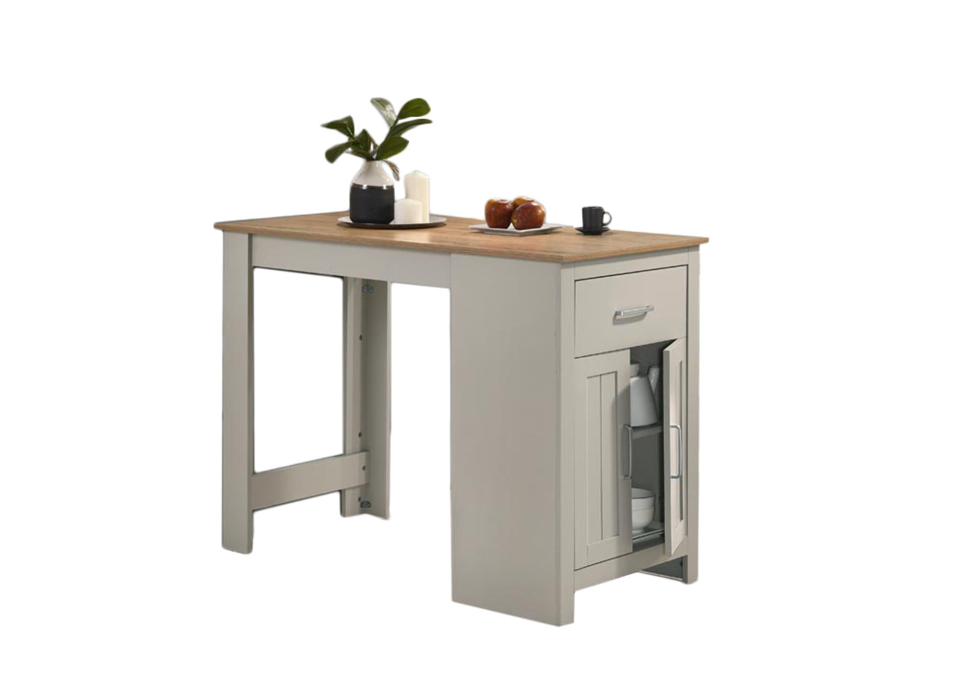 Alonzo - Small Space Counter Height Dining Table With Cabinet, Drawer, And 2 Ergonomic Counter Stools (Set of 3) - Light Gray - Image 3