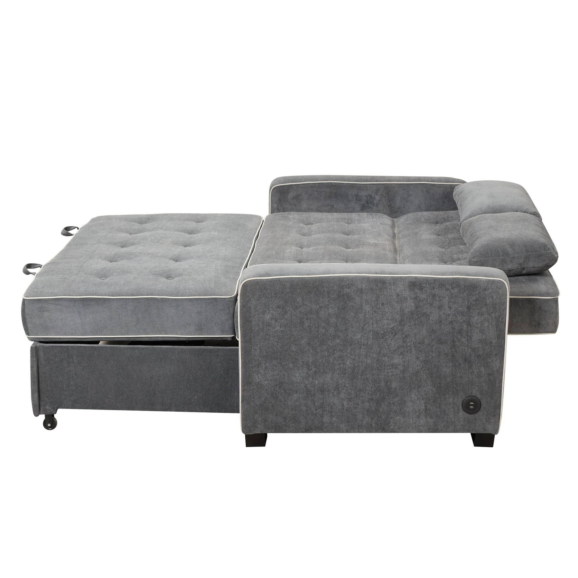 Upholstered Sleeper Bed Sofa With USB Charging, Adjustable Backrest, And Throw Pillows - Charcoal Gray - Image 19