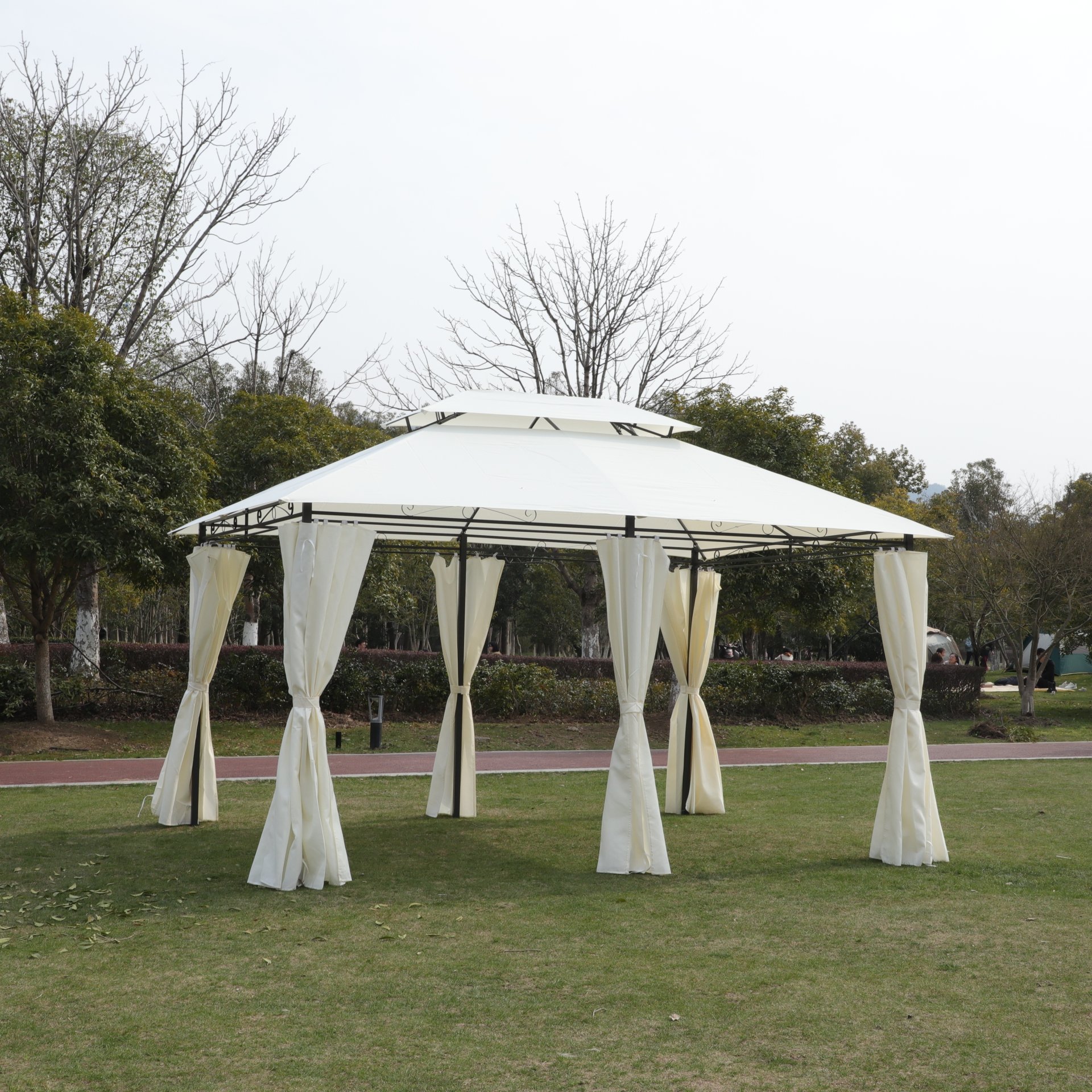13 X 10 Outdoor Patio Gazebo Tent With Ventilated Double Roof And Sidewall (Detachable Curtains On All Sides), For Lawn, Garden, Backyard, And Deck - Beige - Image 4