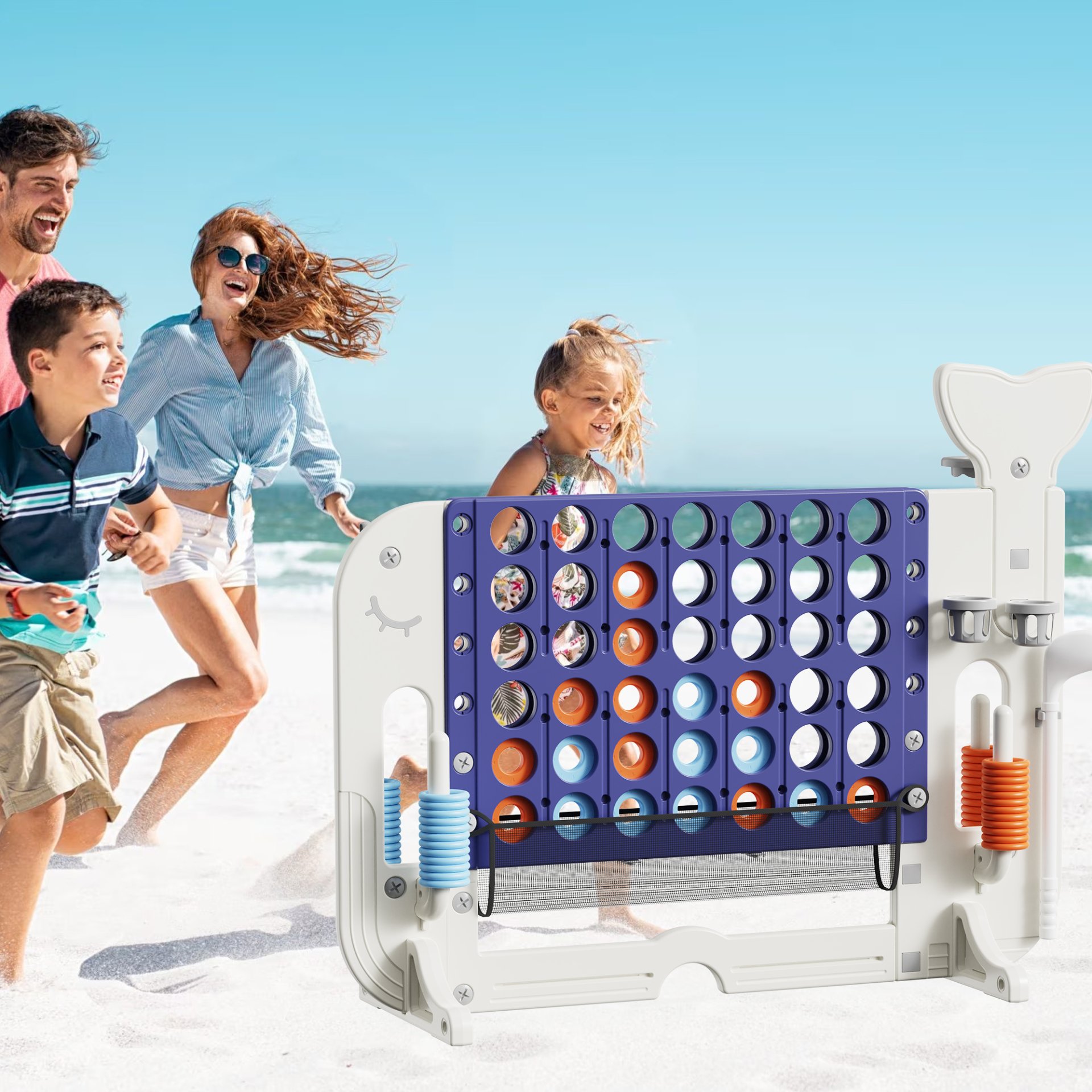 4 To Score Giant Game Set With Mesh Bag & Jumbo Connect 4 - White / Purple - Image 2