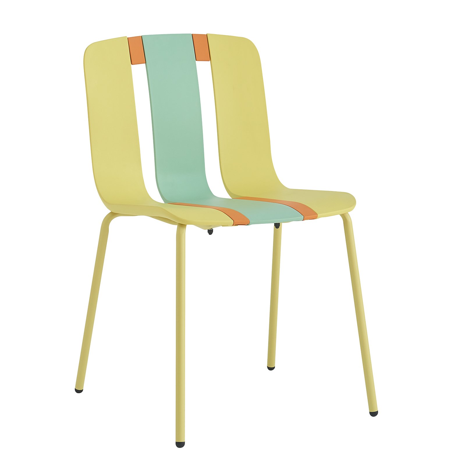 4 Piece Set Of Striped Color Blocking Single Chairs With Long Table - Grain Yellow / Haze Green / Tropical Orange / White - Image 12