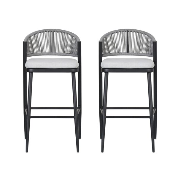 Outdoor Bar Height Metal Frame Counter Stools With Scallop Shaped Backrest & Water Resistant Cushions (Set of 2) - Matte Black