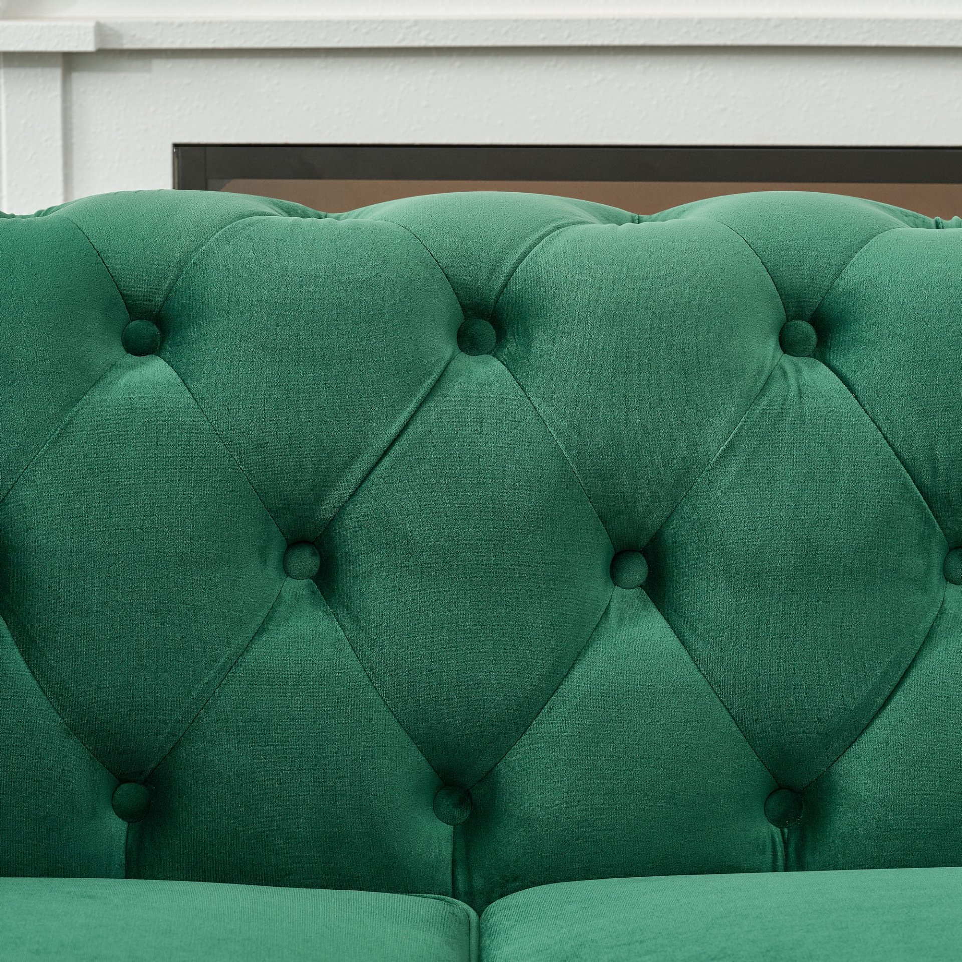 Chesterfield Sofa With Roll Armrest & Nailhead, 3 And 2 Seater - Green - Image 7