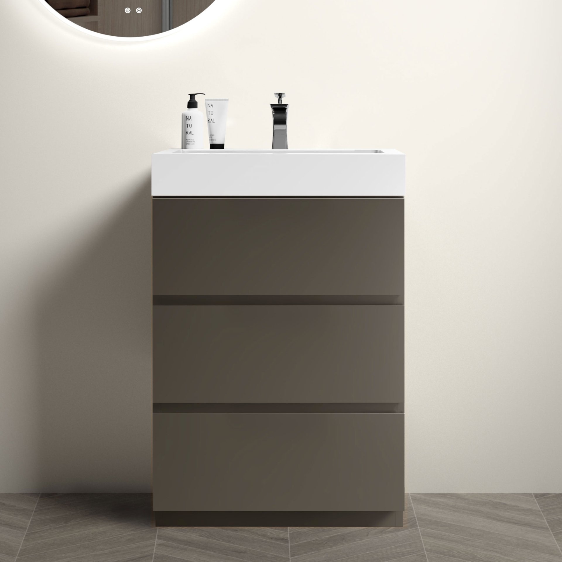 Alice - 24" Bathroom Vanity With Sink, Large Storage Freestanding Bathroom Vanity For Modern Bathroom, One-Piece Sink Basin Without Drain And Faucet - Gray / White - Image 2