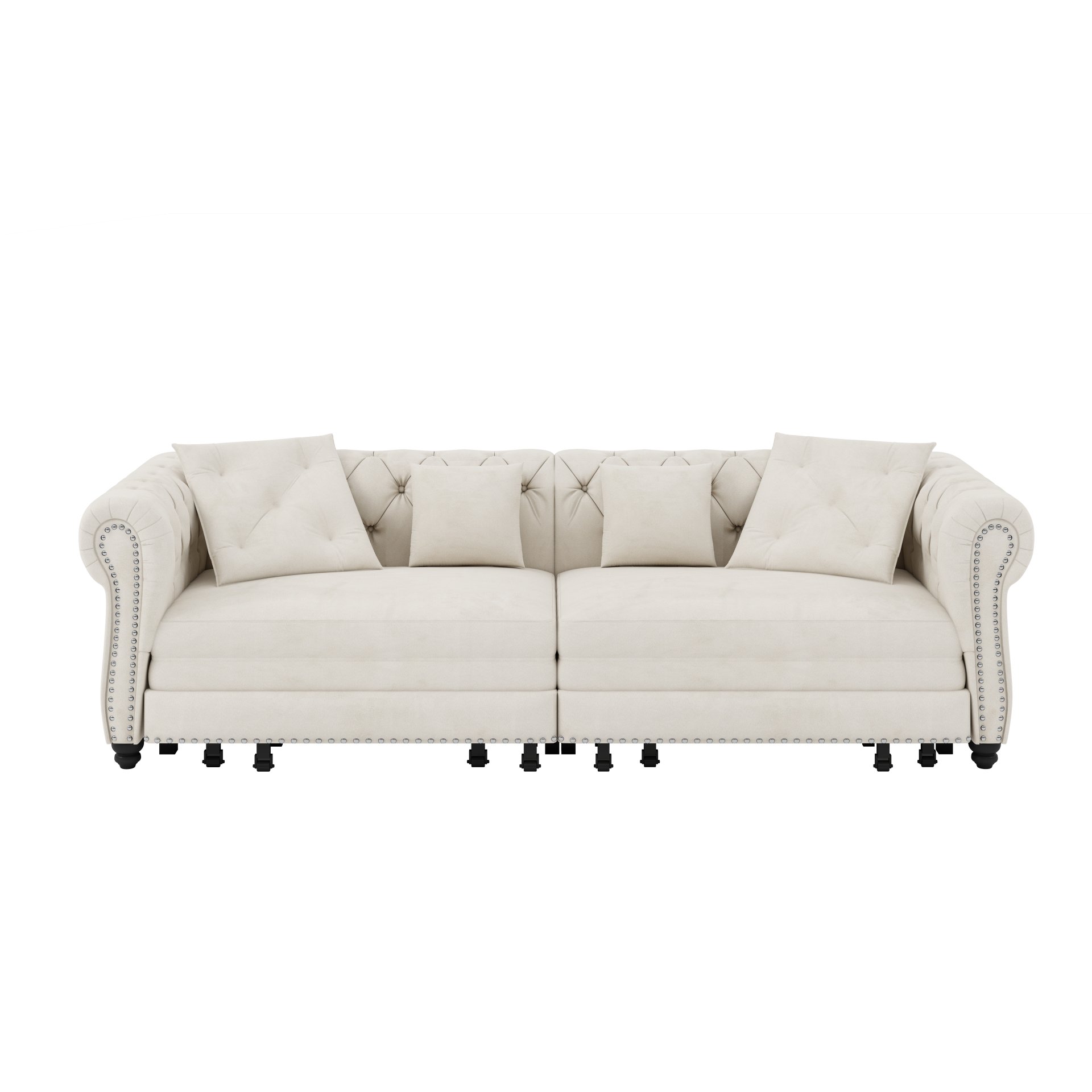 3 In 1 Pull Out Sofa Bed, Convertible Sleeper Sofa Bed, 3 Seater Sofa With Movable Ottoman - Beige - Image 22