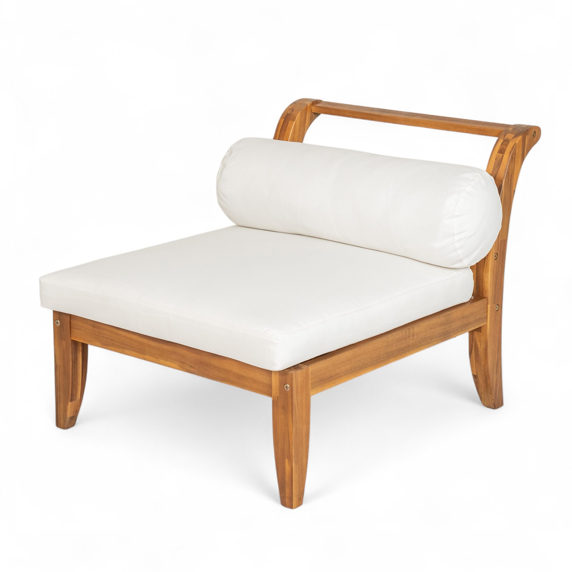 6 Piece Patio Sofa Set, Acacia Wood Outdoor Modular Sectional Garden Furniture Set L Shaped Conversation Set, Convertible Daybed With Tea Table, Ottoman, 5 Cushions And Pillows - Teak / Beige - Image 13