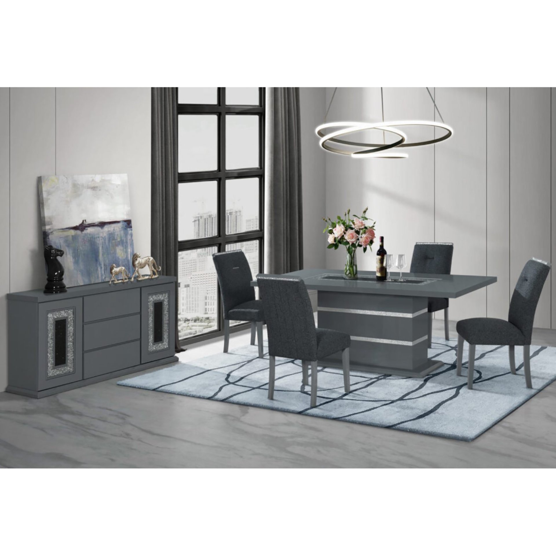 Ariya - Buffet With Clear Glass Inlay - Dark Gray - Image 5