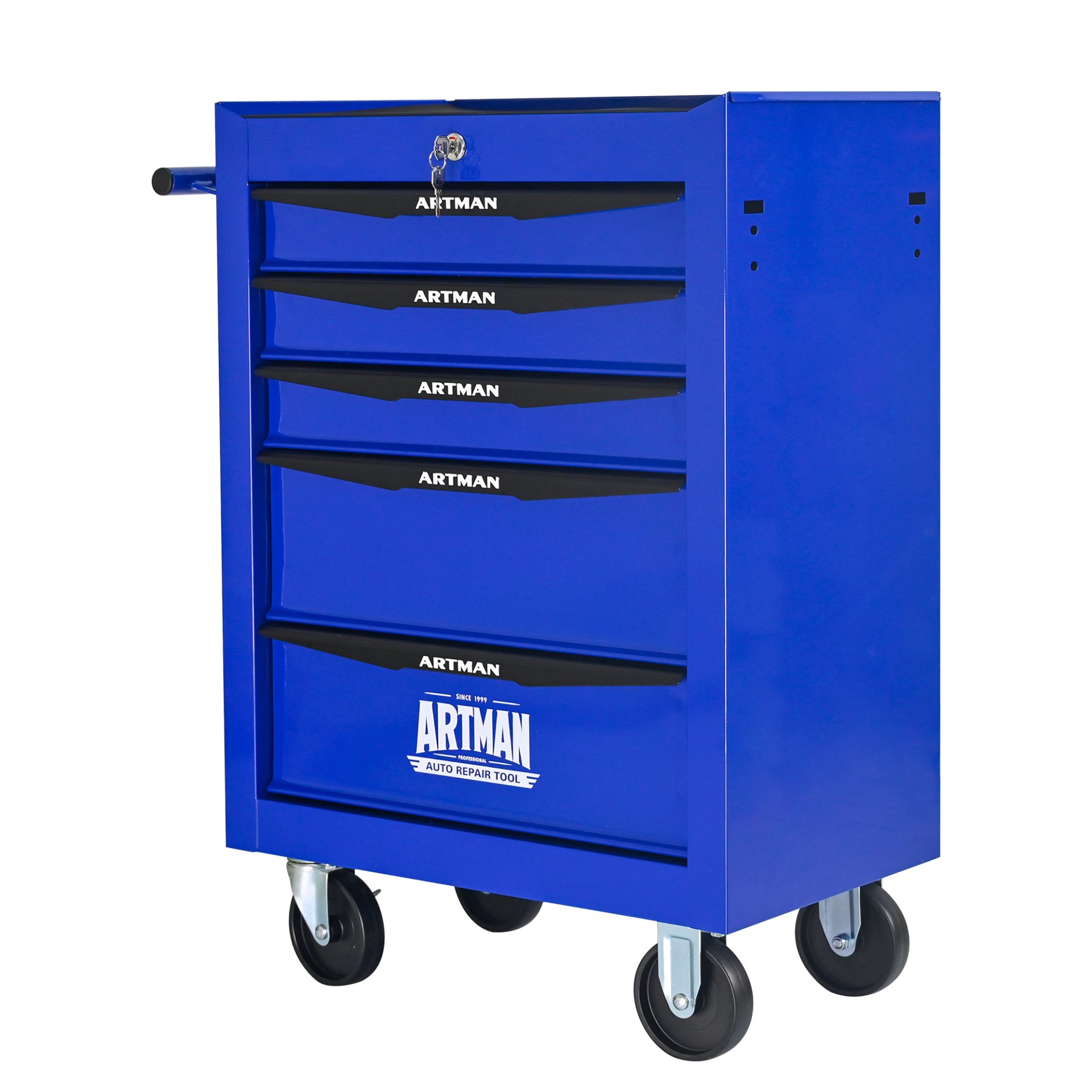 Rolling Metal Tool Chest With 5 Drawers, 20" Steel Storage Cabinet With Ball Bearing Slides - Black / Blue - Image 12