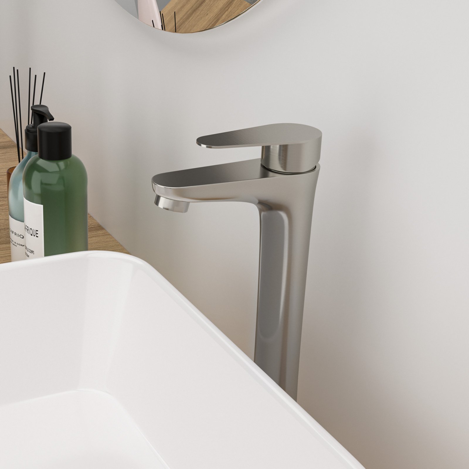 Single Handle Vessel Sink Faucet With Tall Spout For Bathroom Vanity - Brushed Nickel - Image 4