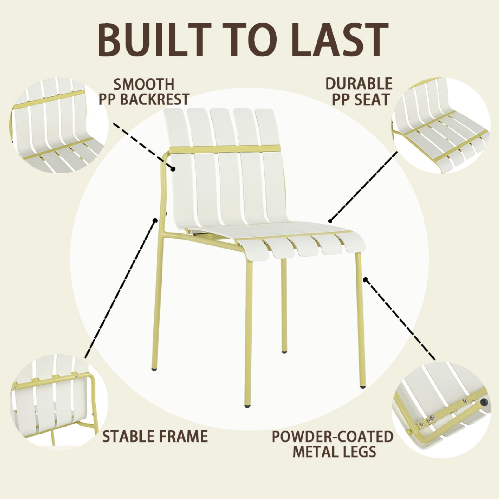 4 Piece Set Of Color Block Designed Single Chairs With Folding Square Table - Grain Yellow / Khaki / White - Image 21