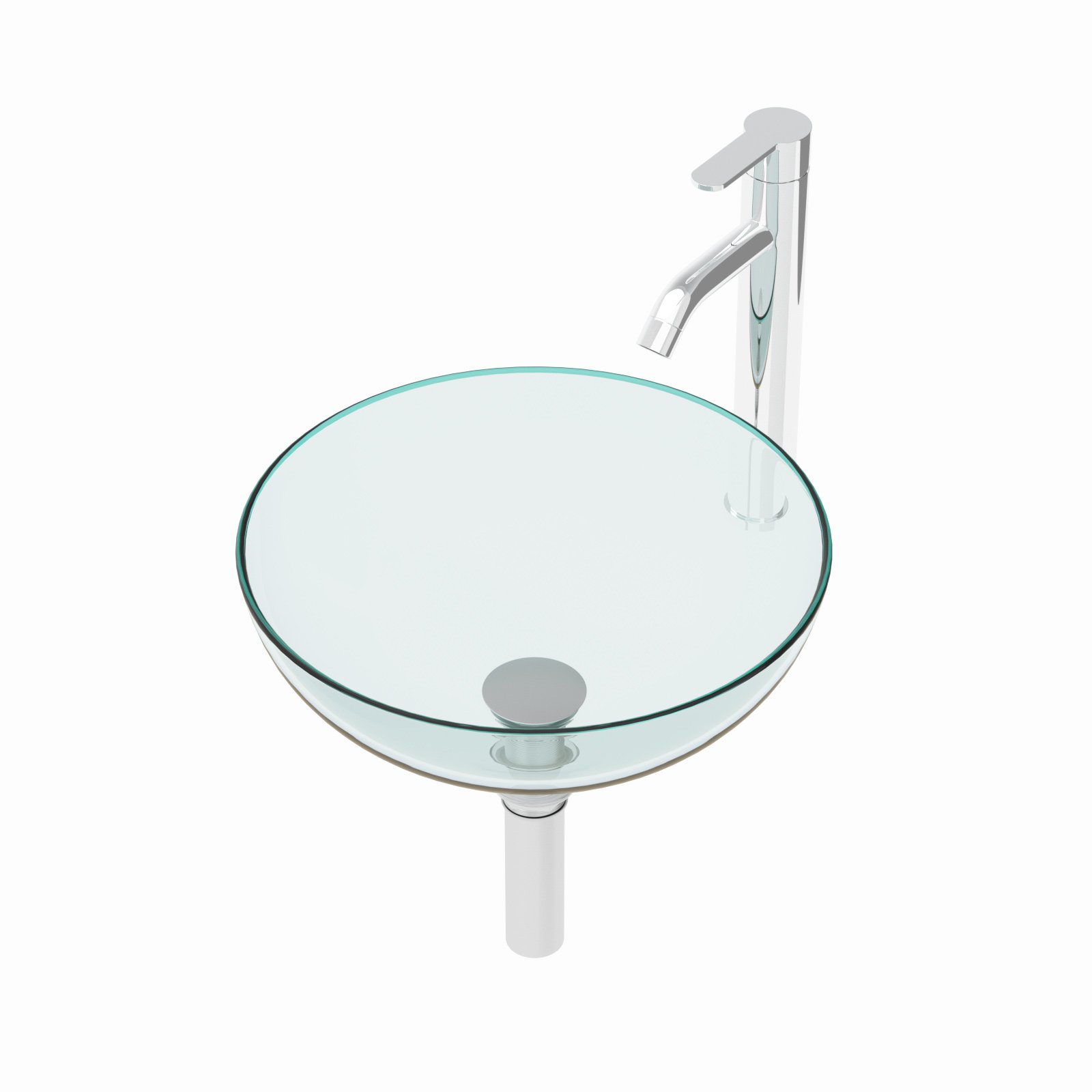 Vessel Sink With Chrome Faucet And Pop Up Drain - Clear - Image 11