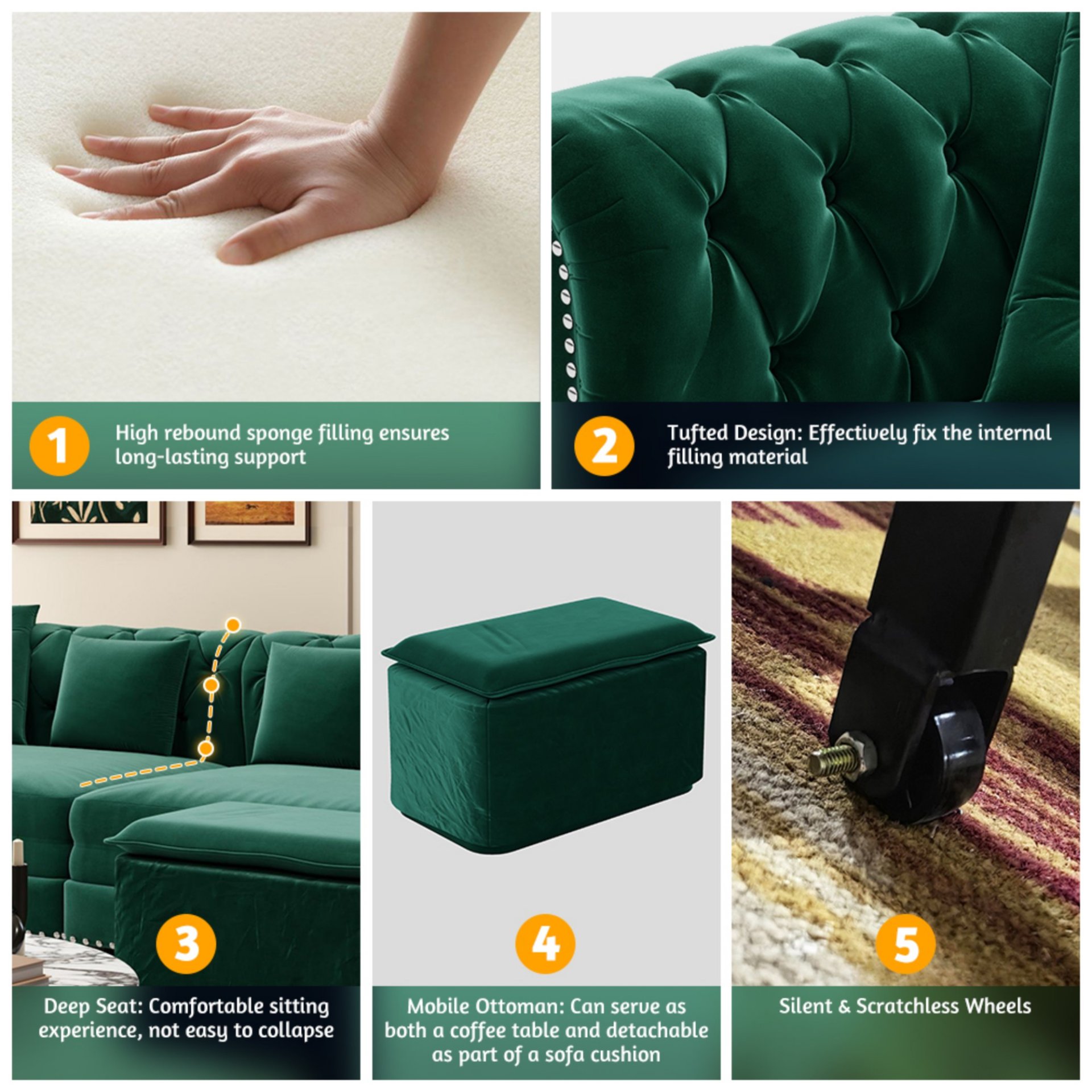 3 In 1 Pull Out Sofa Bed, Convertible Sleeper Sofa Bed, 3 Seater Sofa With Movable Ottoman - Green - Image 13