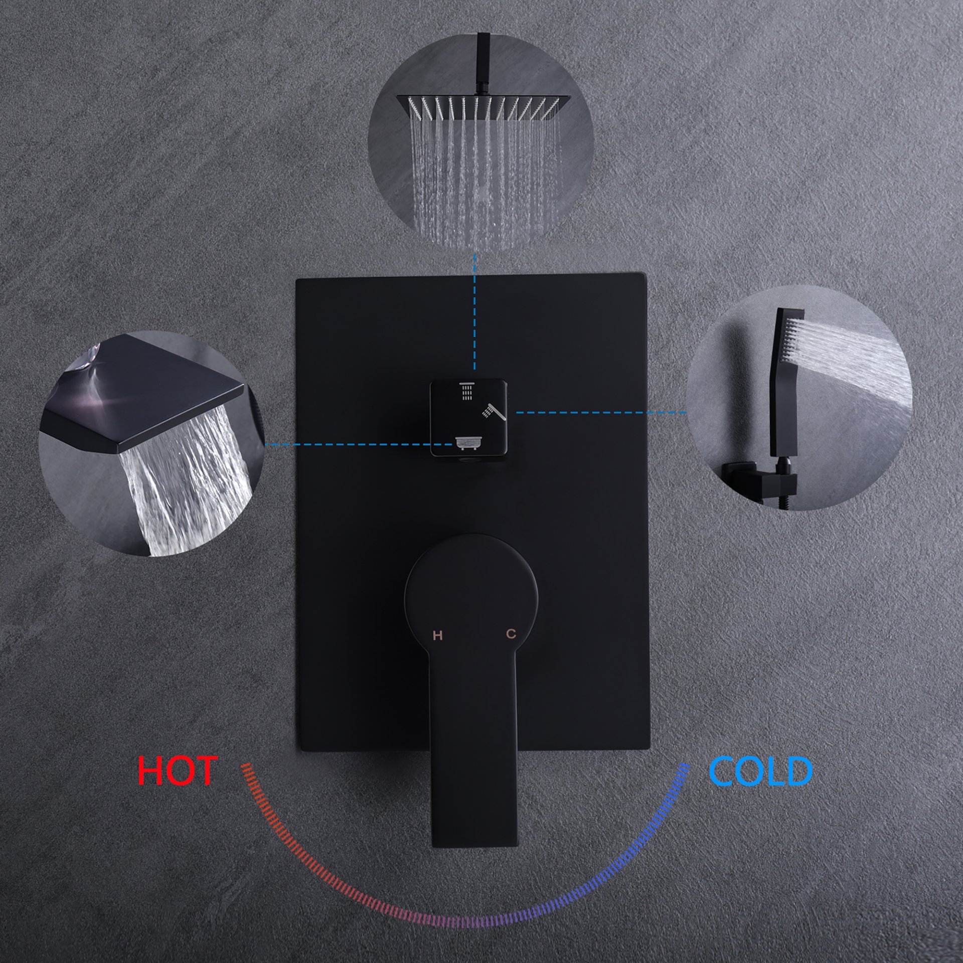 Wall Mount Shower System With High Pressure 10" Shower Head And Handheld, Stainless Steel - Matte Black - Image 7