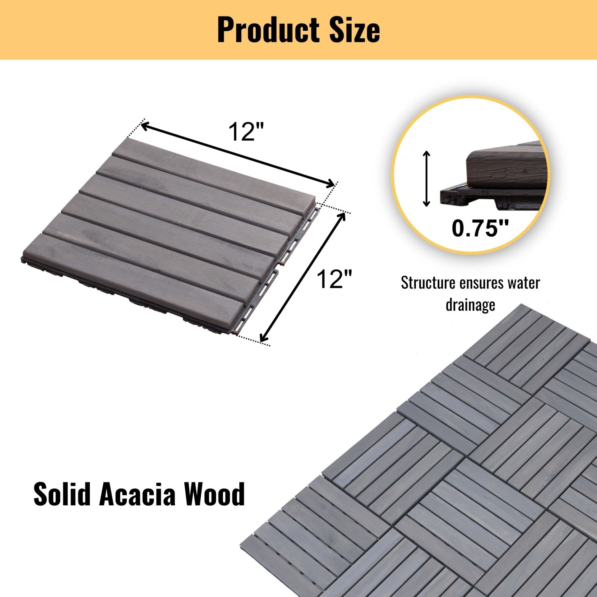 Interlocking Deck Tiles Striped Pattern Light Square Outdoor Flooring - Light Gray - Image 3
