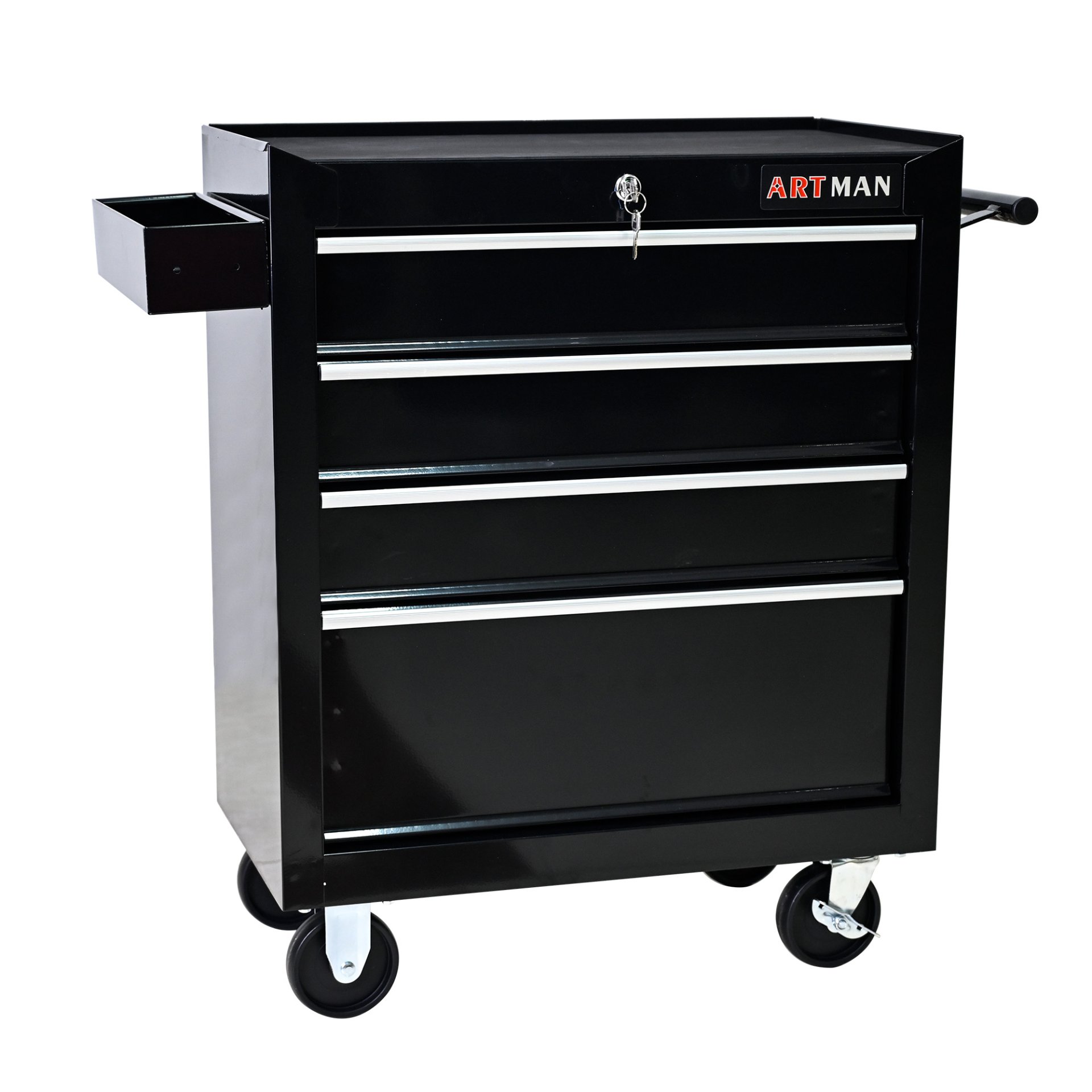 Rolling Tool Chest, 4 Drawer Tool Box With Wheels, Heavy Duty Industrial Service Cart Storage Organizer With Locking System, Rolling Tool Box Organizer Tool Case For Garage, Repair Shop - Black - Image 7