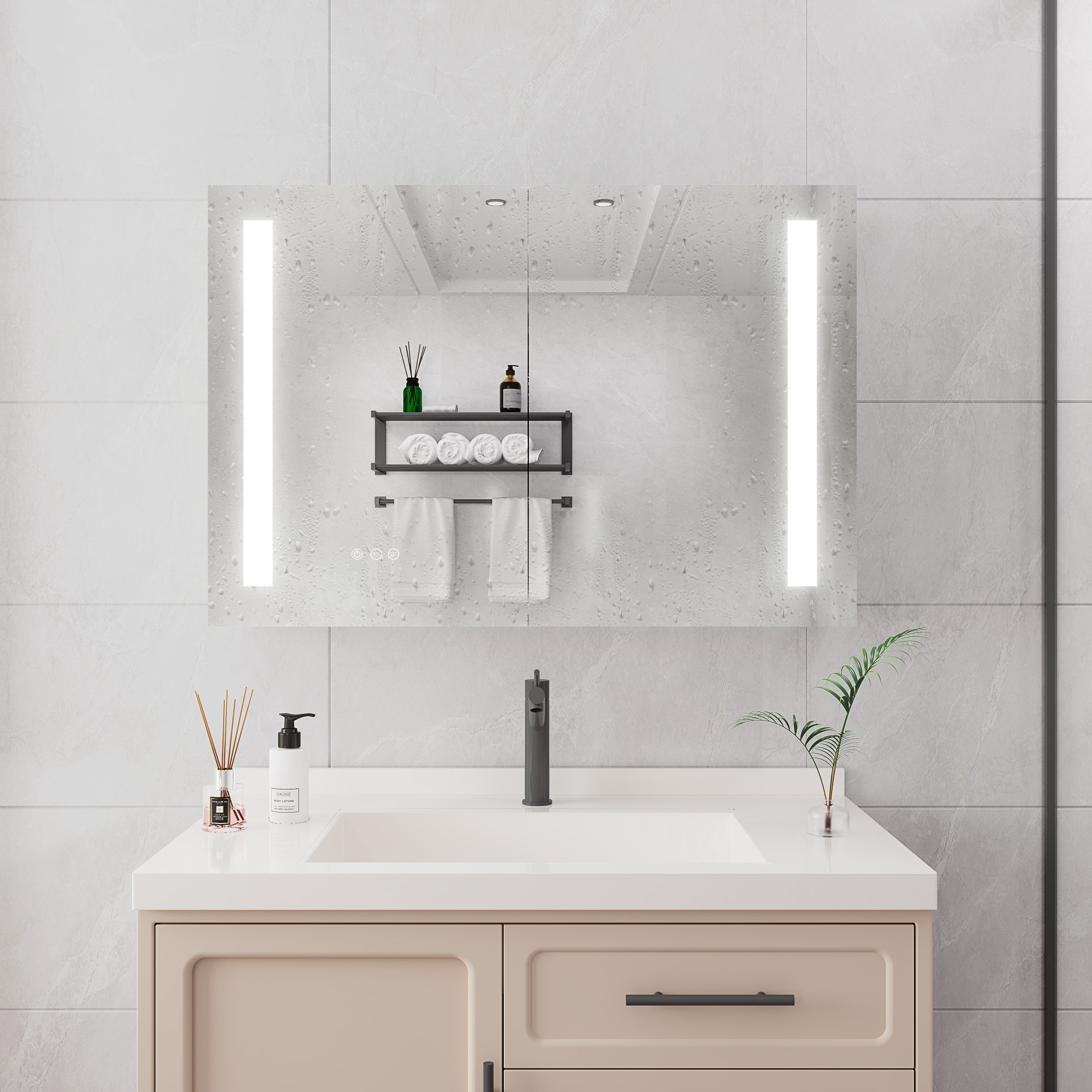 Bathroom Medicine Cabinet With Lights, LED Medicine Cabinet With Mirror, Double Door Lighted Medicine Cabinet With Defogger, Dimmer, Surface Mount - Silver - Image 10