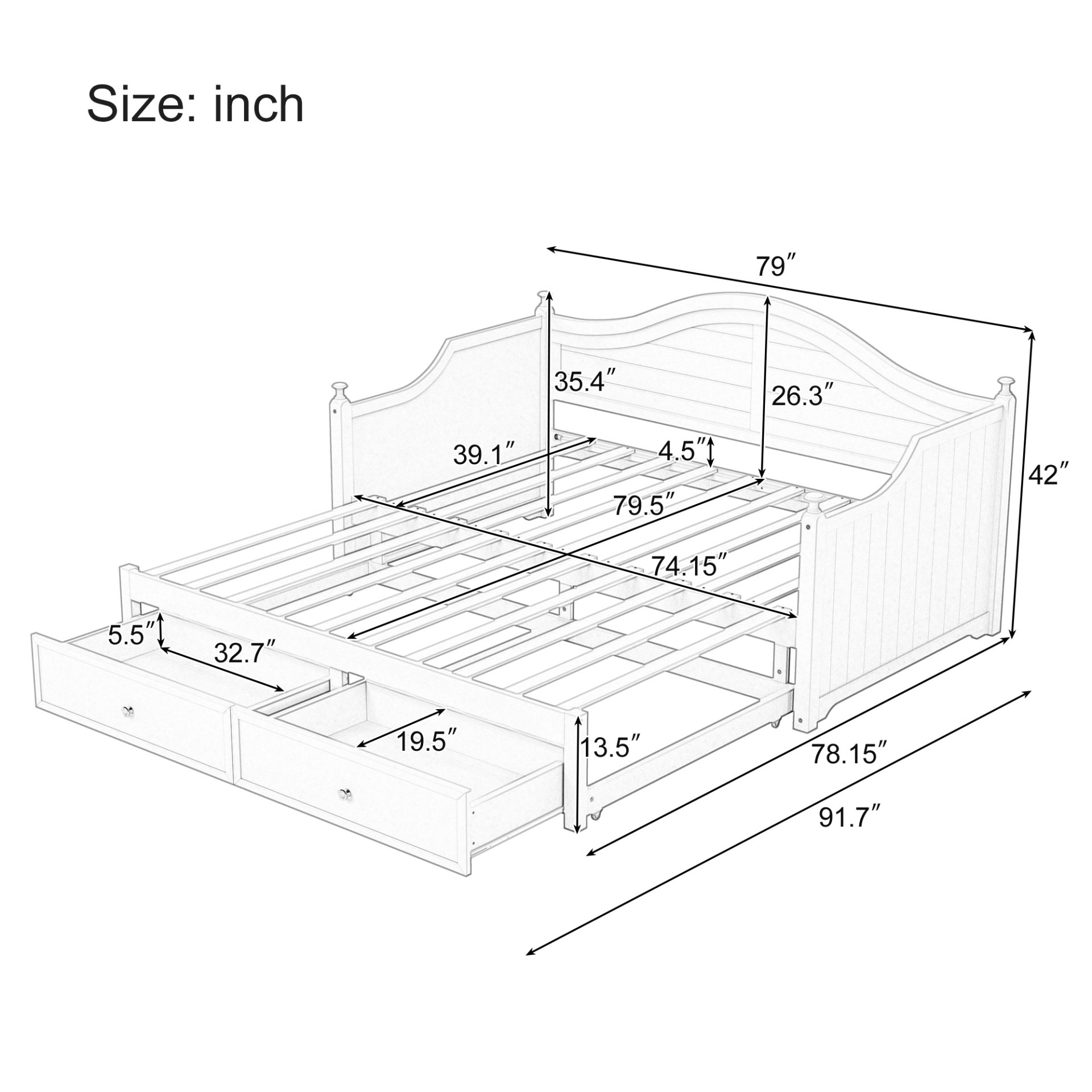 Twin Size Daybed With Extendable Trundle And Storage Drawers - Light Gray - Image 2
