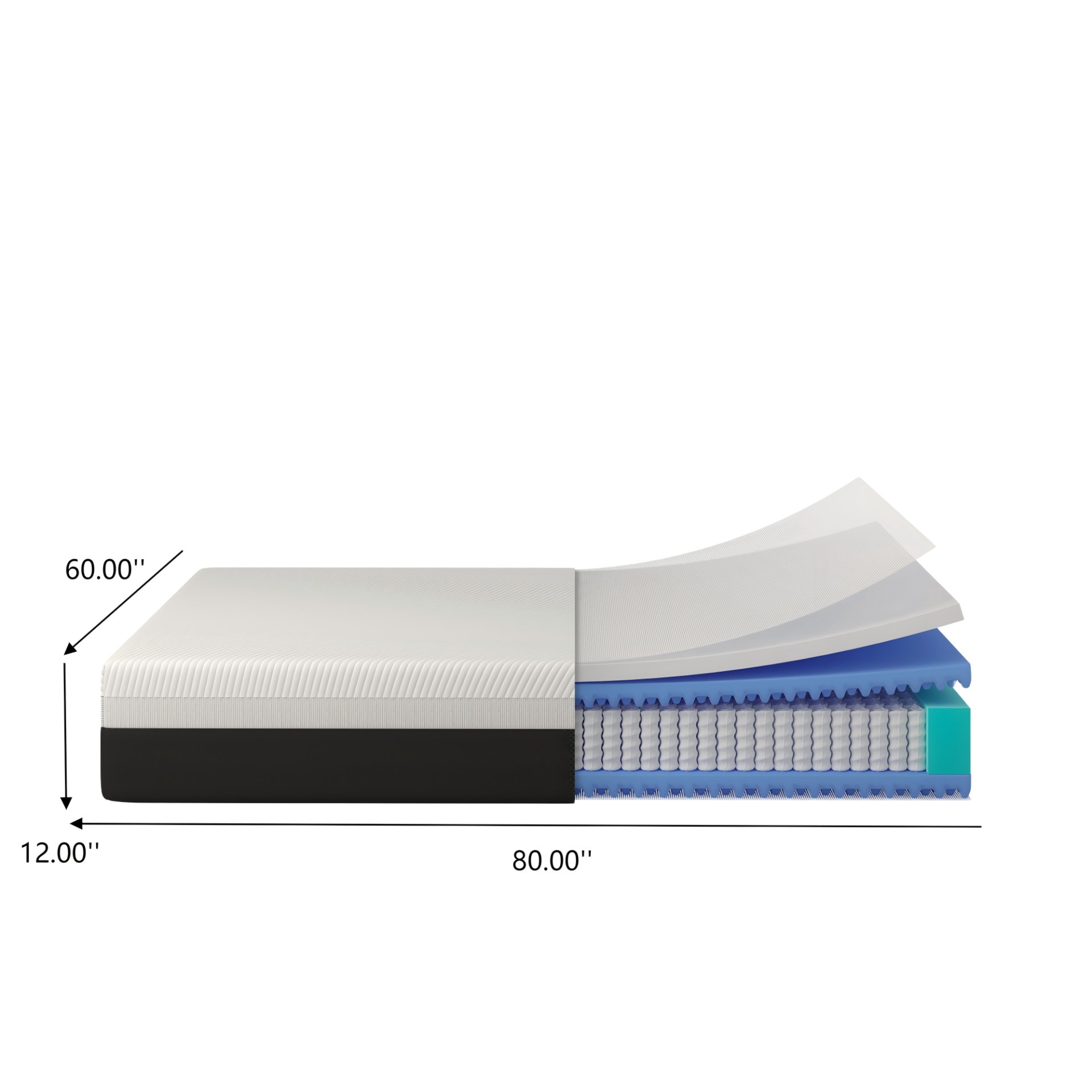 12'' Queen Size Hybrid Mattress, Cooling Memory Foam & Pocket Springs Medium Firm - White - Image 3