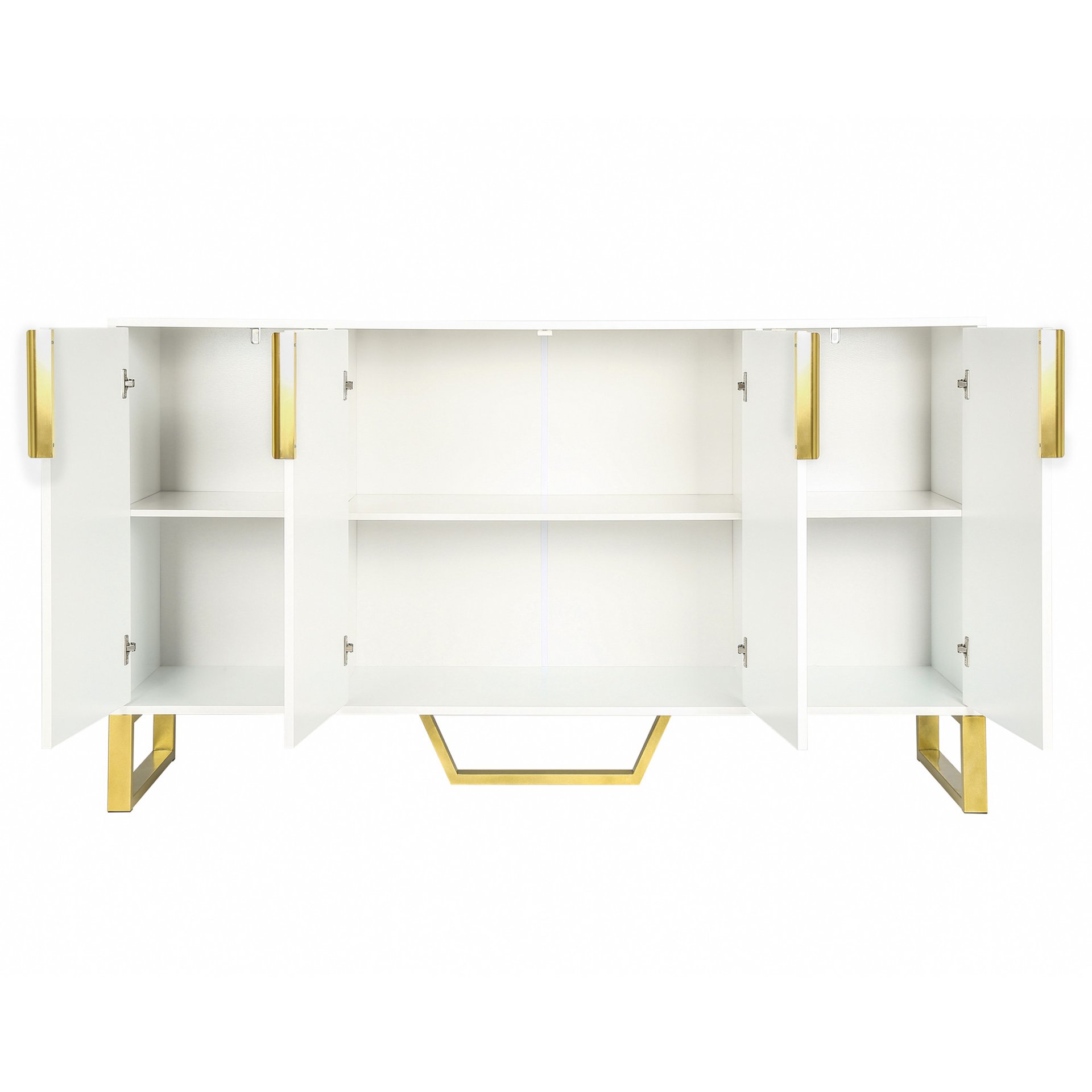 Modern Sideboard With Four Doors, Metal Handles & Legs And Adjustable Shelves Kitchen Cabinet - White - Image 9