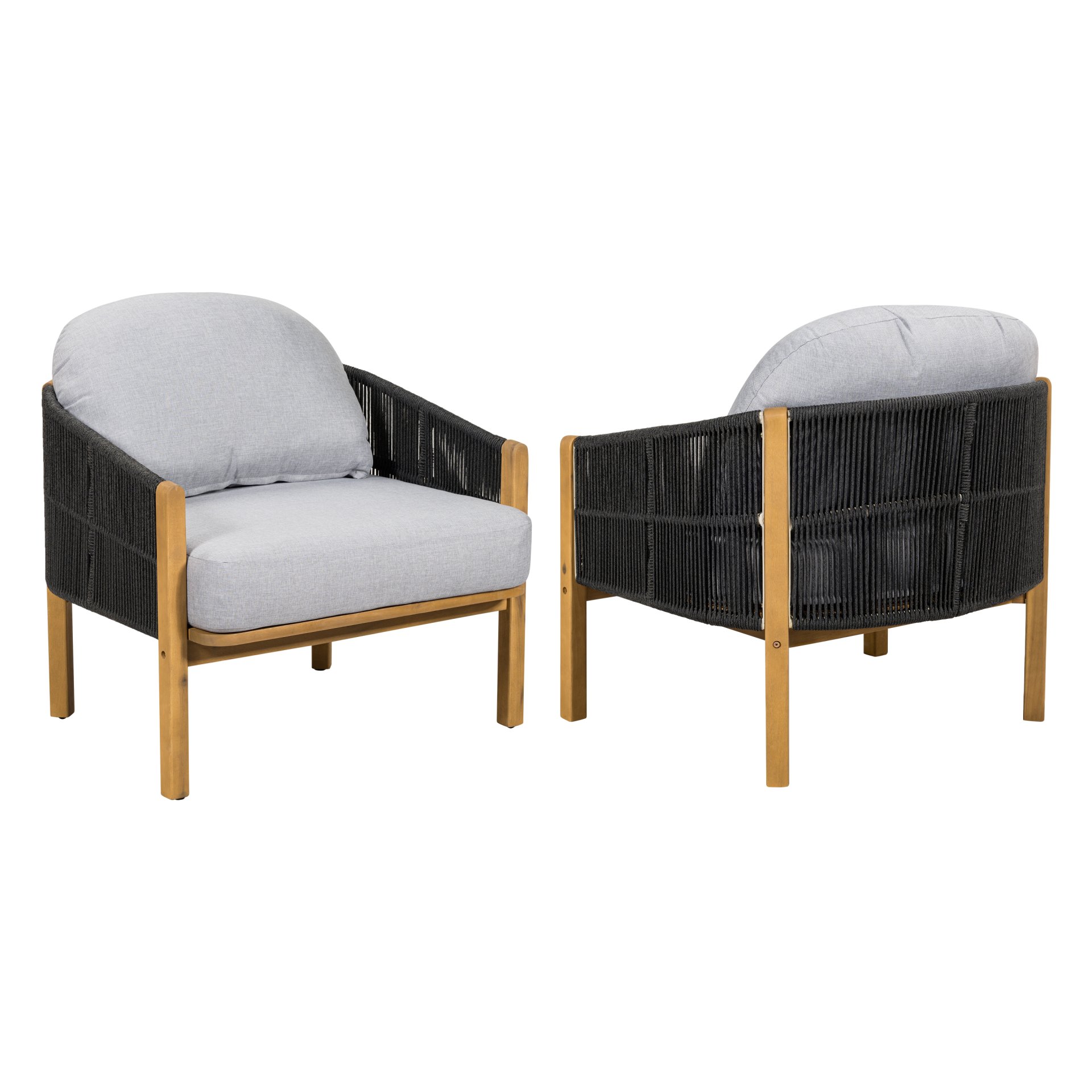 Grotta - Outdoor Wood Club Chair (Set of 2) With Rope And Cushion Frame - Gray / Teak - Image 5