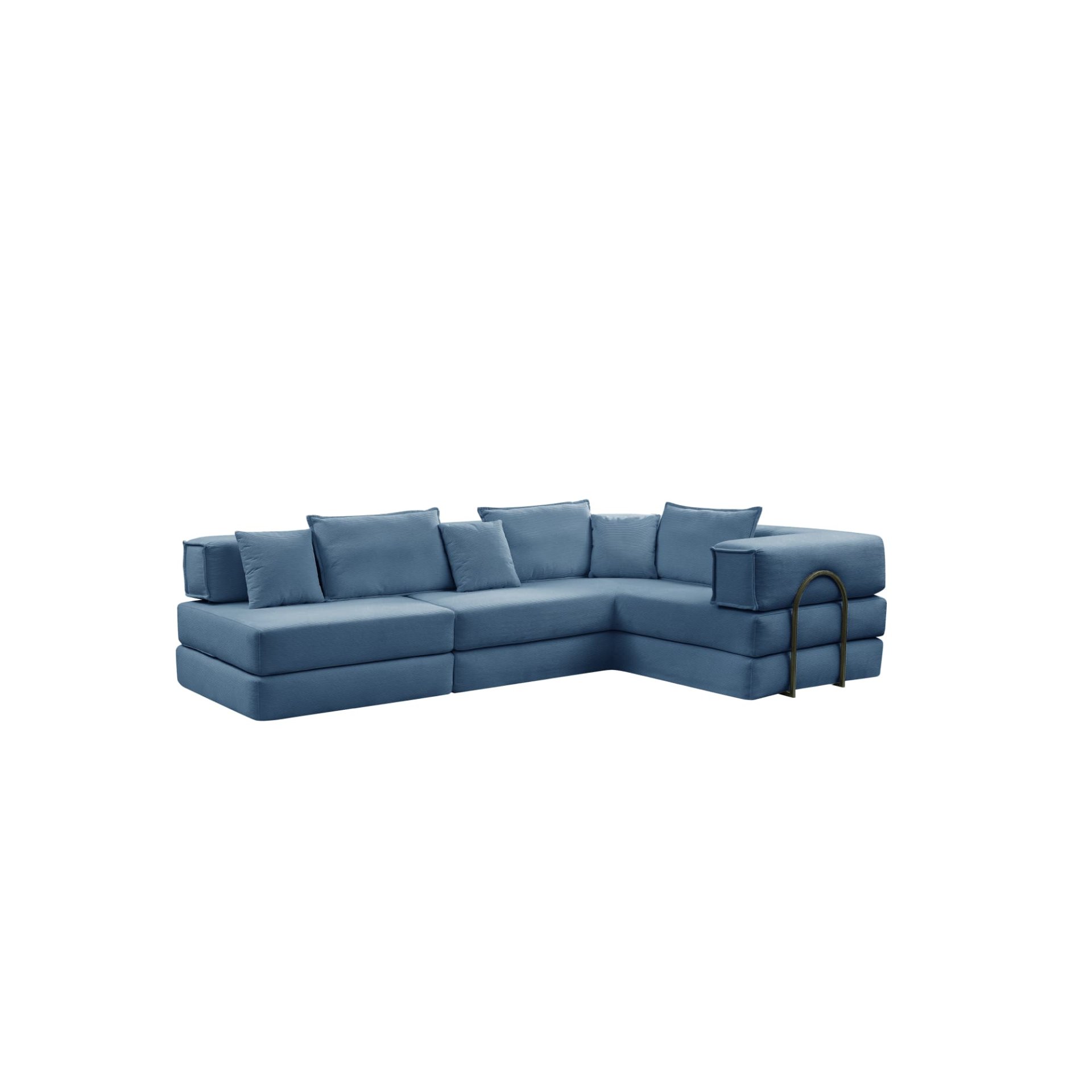 Oversized Upholstered Sectional Sofa Couch Set, Modular L Shaped Floor Sofa Set With 6 Pillows For Living Rooms - Blue - Image 15
