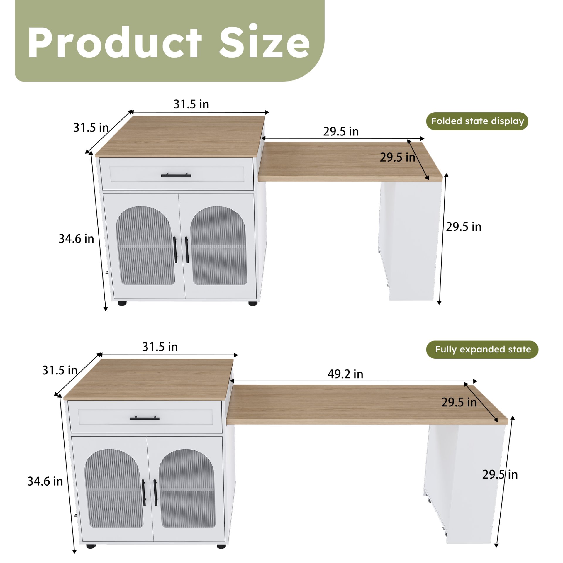 Expandable Kitchen Island With Dining Table - White - Image 3