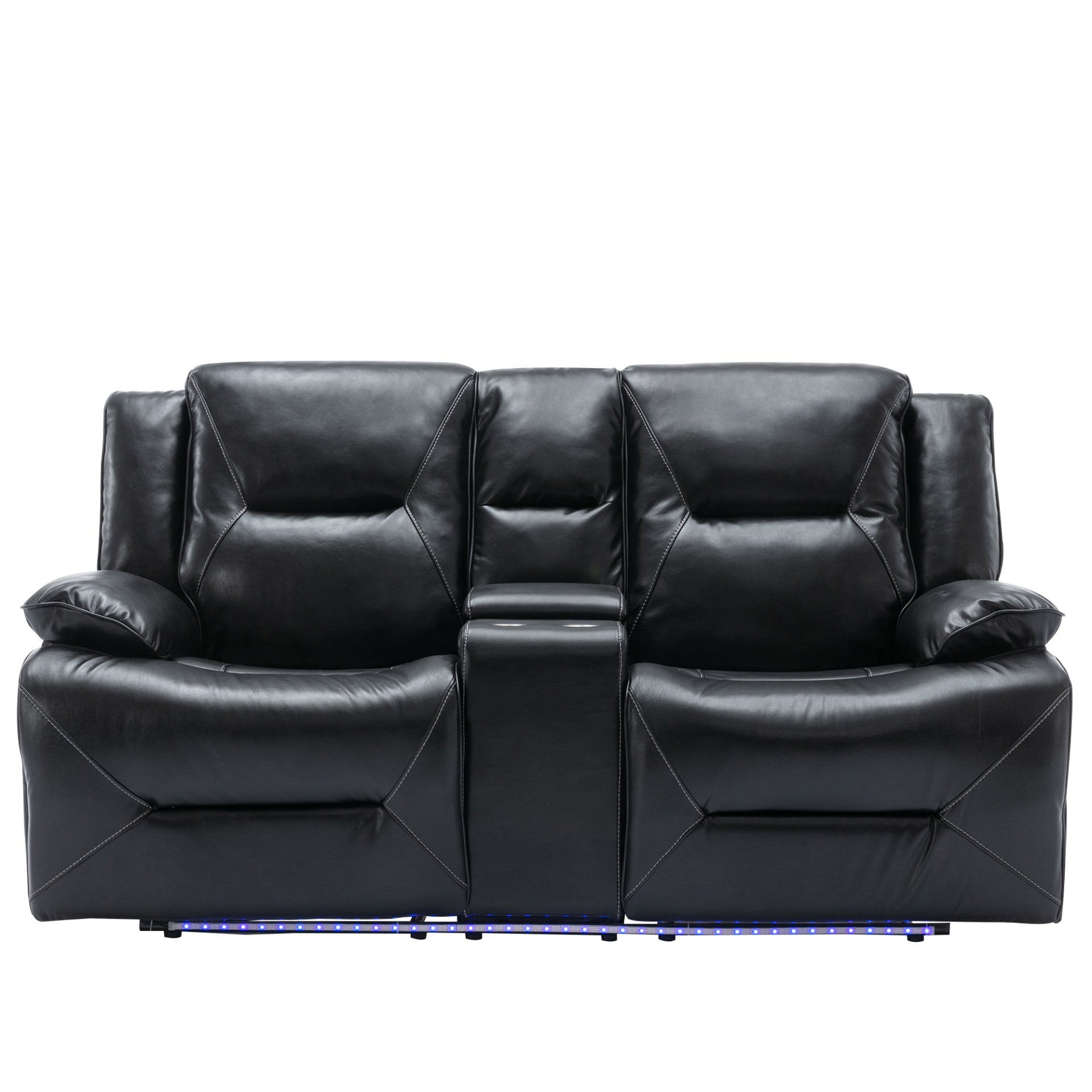 Home Theater Recliner Set Manual Recliner Chair With A Led Light Strip Two Built-In Cup Holders For Living Room - Black - Image 22