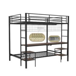 Ethan - Full Over Twin Bunk Bed With Desk, Charging Station, Storage Shelves, Safety Guard And Stairs - Black