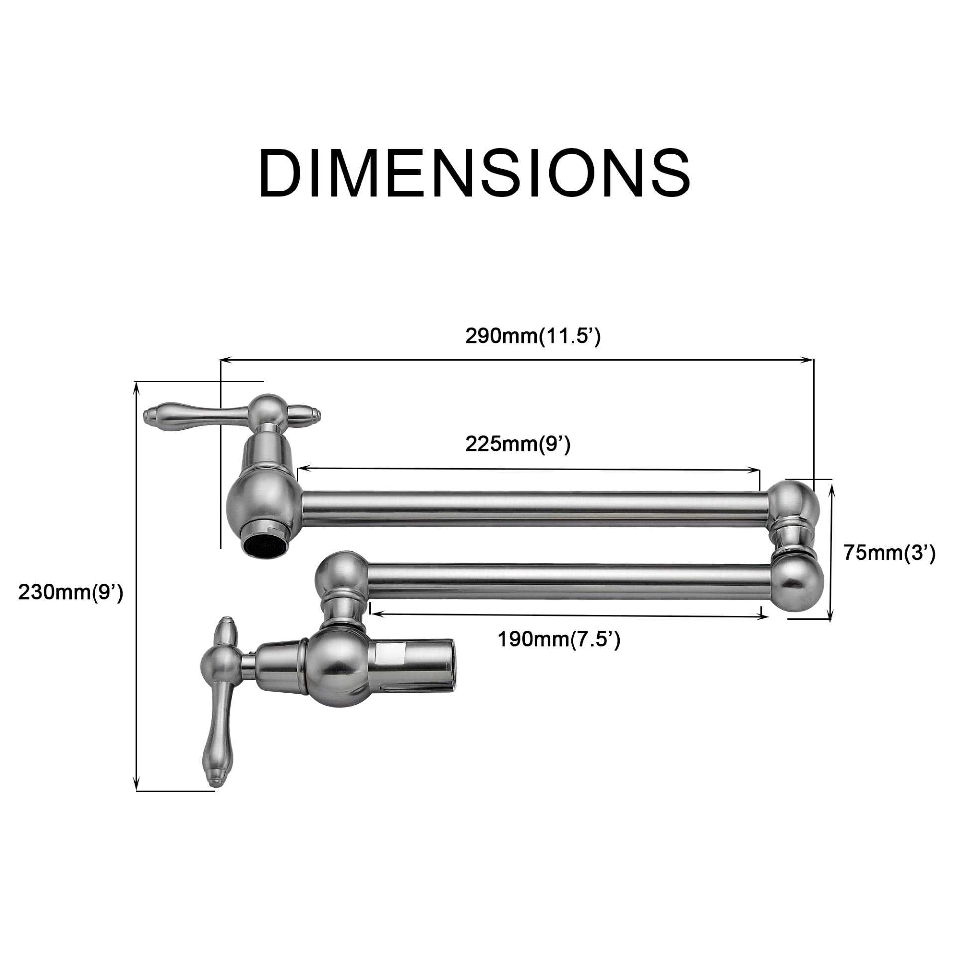 Design Pot Filler Faucet Wall Mount Kitchen Sink Faucet With Folding Stretchable Arm - Brushed Nickel - Image 3