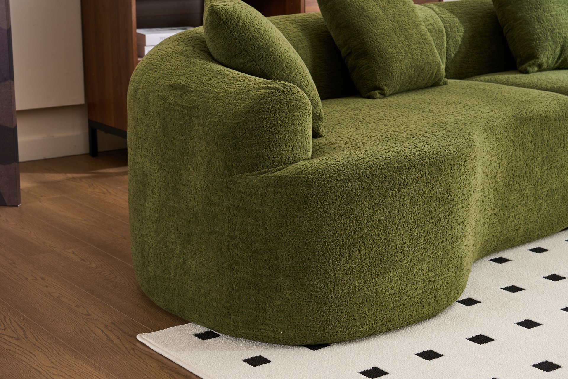 4 Seater Sofa With Chenille Fabric, 30D, 60 Hardness Full Sponge, 4 Pillow For Living Room, Home Furniture Sleeper Sectional Sofa For Apartment - Green - Image 30