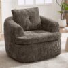 360° Swivel Accent Barrel Chair With Dual Layer Cushion, Round Seating For Living Room - Brown - Image 4