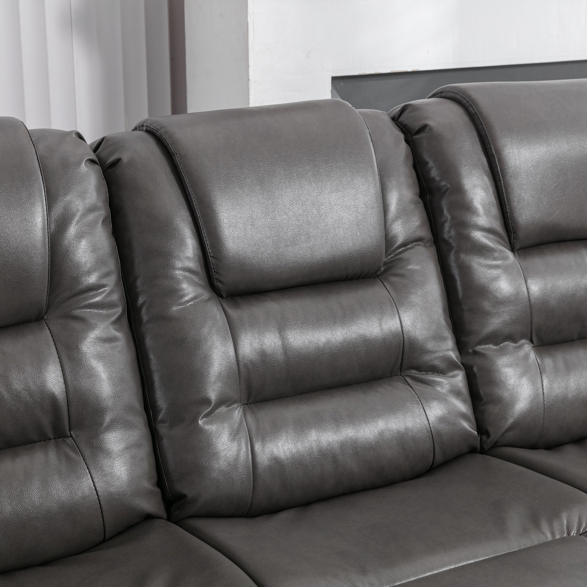 3 Seater Home Theater Recliner Manual Recliner Chair With Two Built-In Cup Holders For Living Room - Gray - Image 24