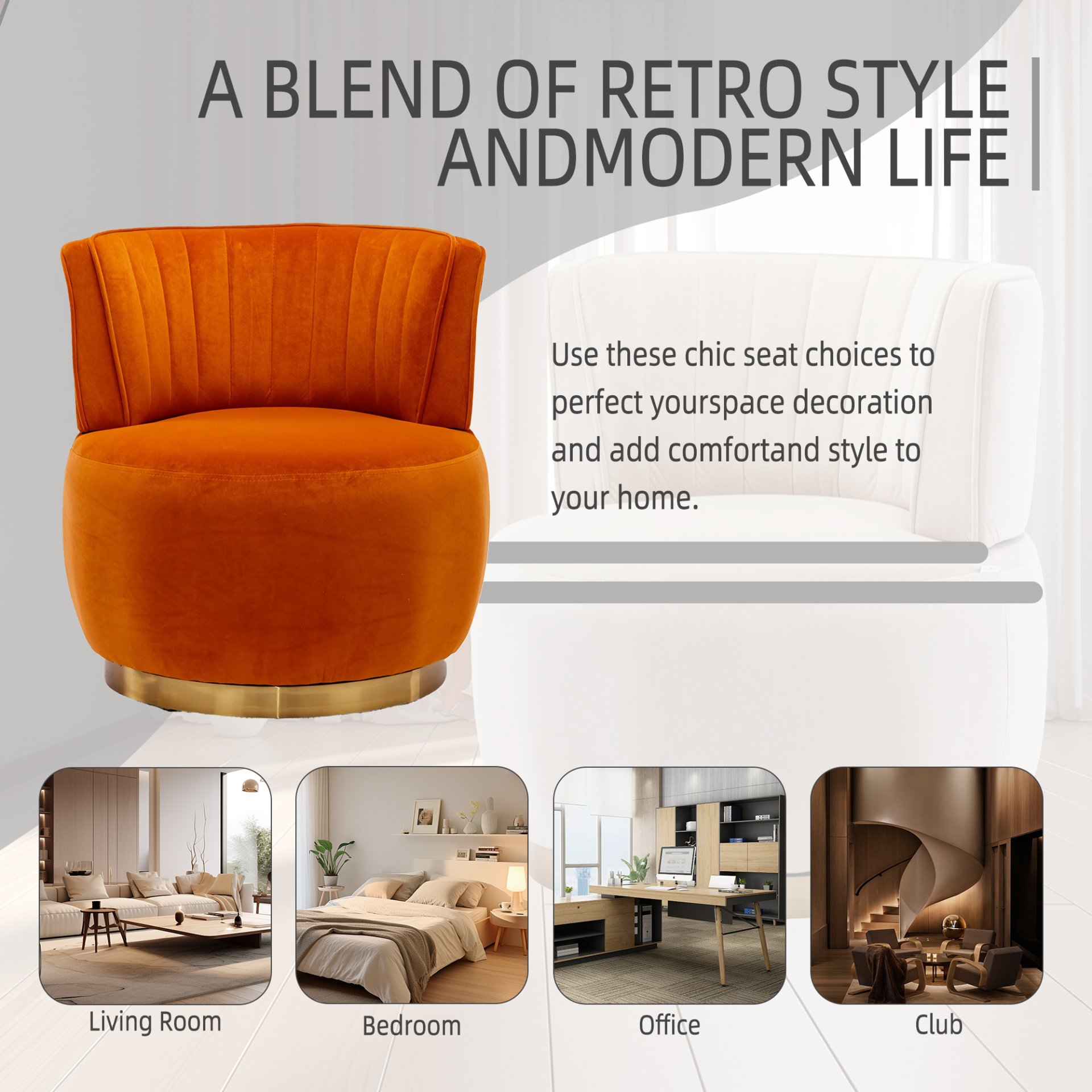 360 Degree Swivel Cuddle Barrel Accent Sofa Chair, Fluffy Round Armchair - Orange - Image 7