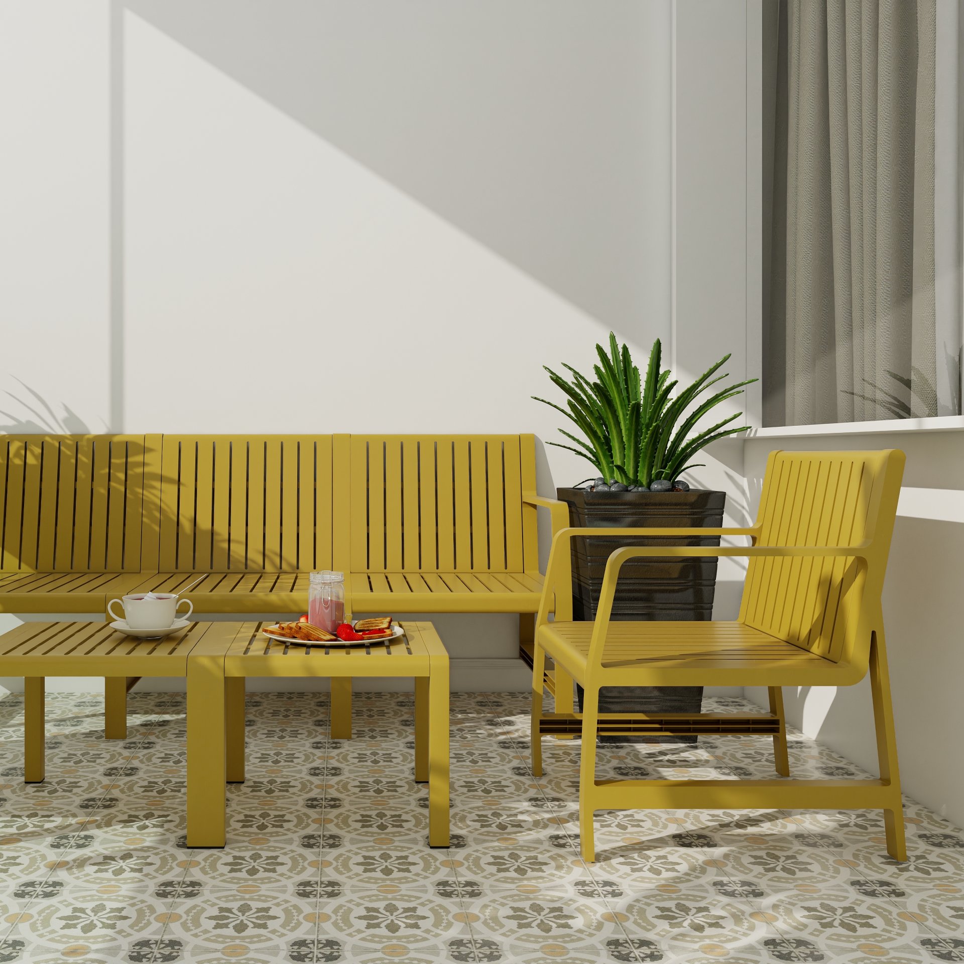 5 Piece Indoor / Outdoor Furniture Set 3 Seater Sofa, 2 Chairs And 2 Coffee Tables, Waterproof And Durable - Brick Yellow - Image 8