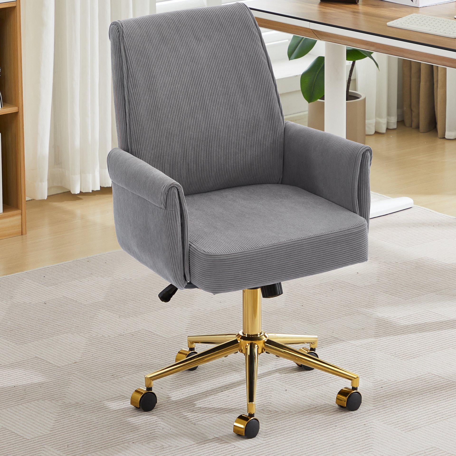 Ergonomic Mid Back Office Chair With Striped Fabric - Gray - Image 2