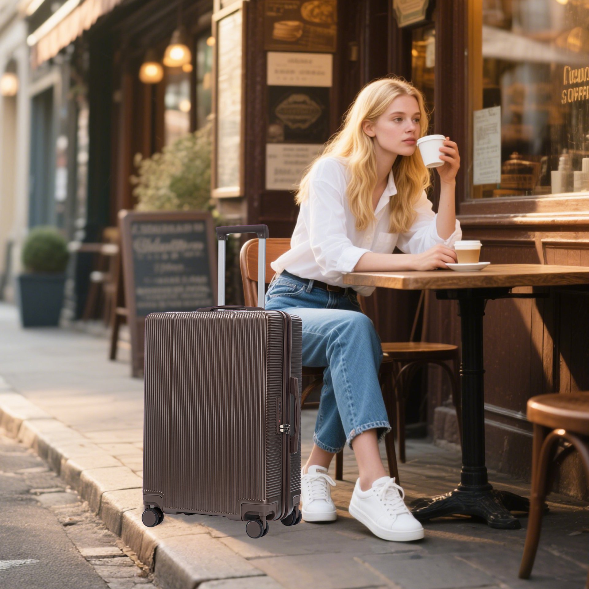 20" / 24" / 28" 3 Pieces / Set Spinner Wheel Luggage, Carry On Suitcase, Matching Color, TSA Combination Lock - Brown - Image 2