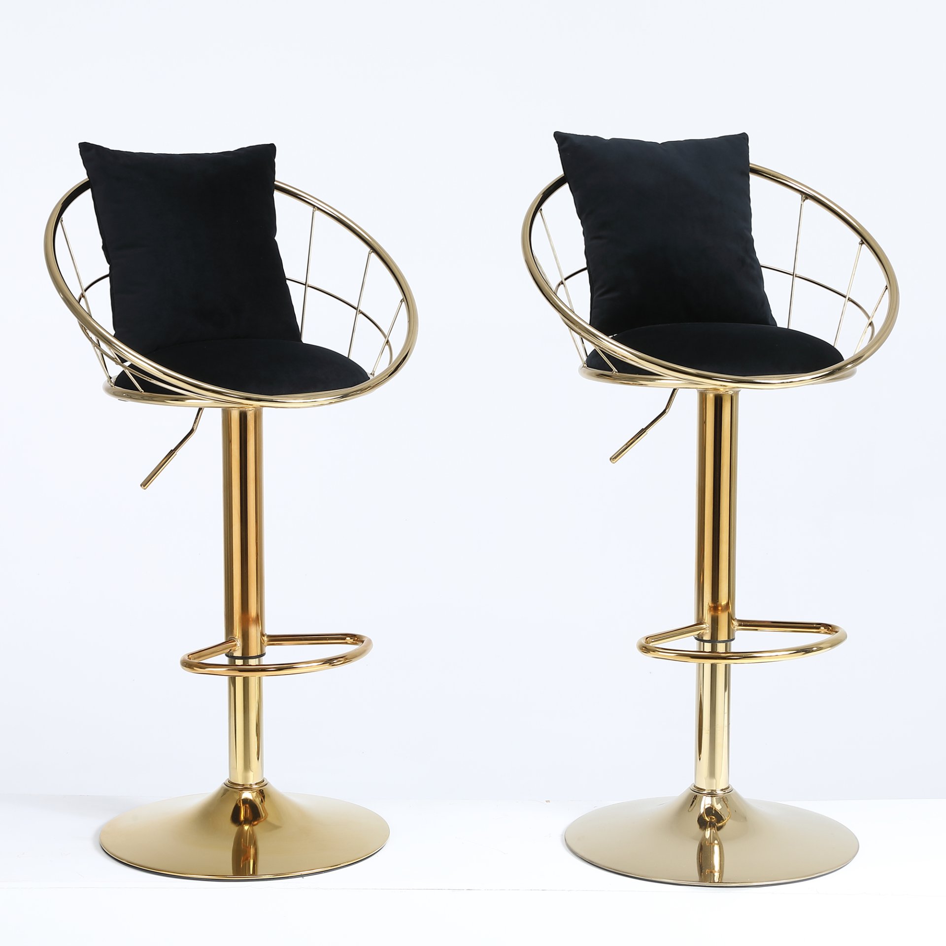 Velvet Bar Chair, Pure Gold Plated, Unique Design, 360 Degree Rotation, Adjustable Height, Suitable For Dining Room And Bar, (Set of 2) - Black - Image 7