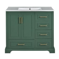 Traditional Bathroom Vanity With Sink, Soft Close Doors & Drawers, 36" - Green