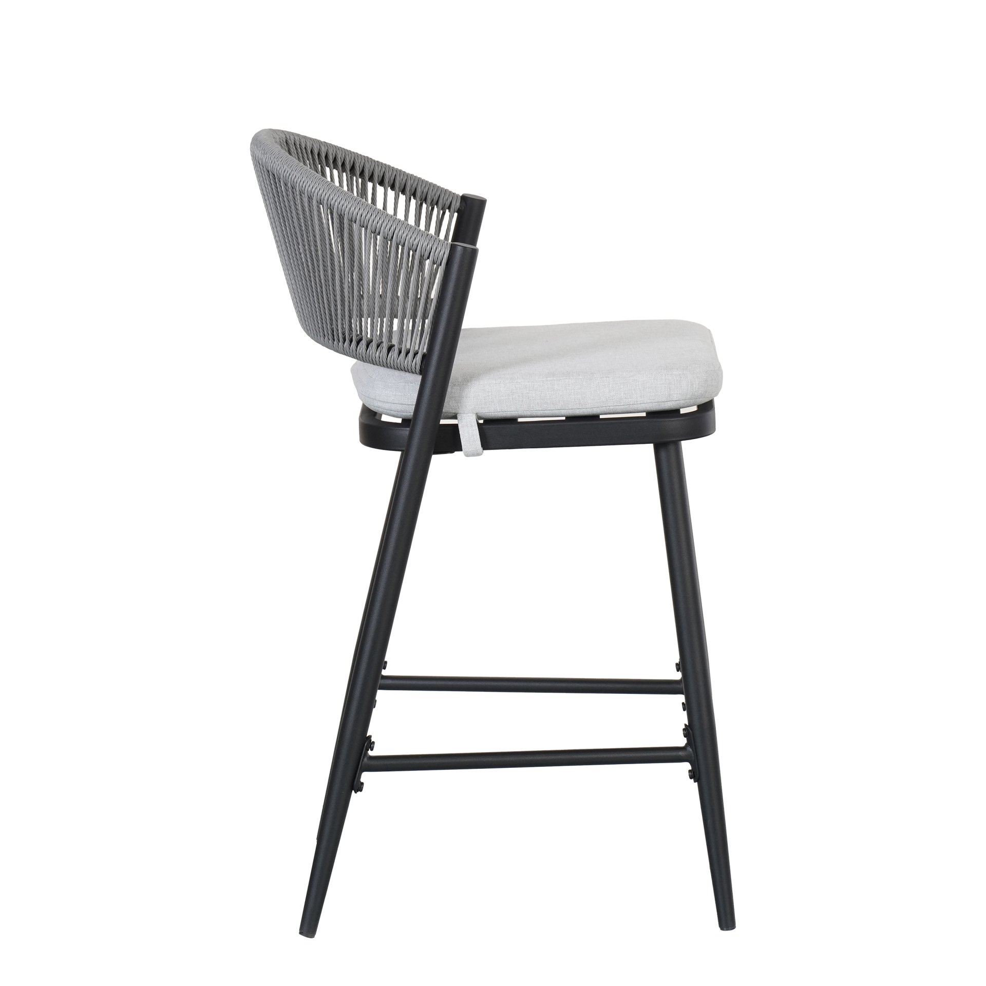 Outdoor Counter Height Metal Frame Counter Stools With Scallop Shaped Backrest & Water Resistant Cushions (Set of 2) - Matte Black - Image 14
